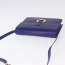 CELINE Circle Shoulder Bag Leather Blue Gold Tone Auth gh2238-6
