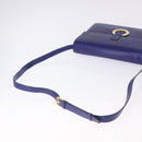 CELINE Circle Shoulder Bag Leather Blue Gold Tone Auth gh2238-7