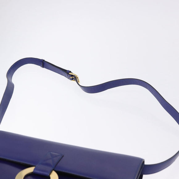 CELINE Circle Shoulder Bag Leather Blue Gold Tone Auth gh2238