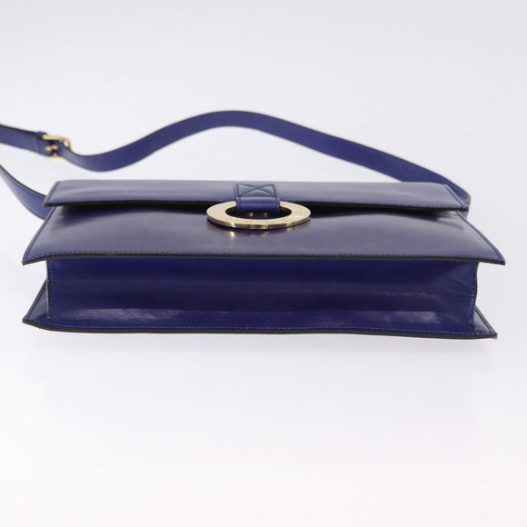CELINE Circle Shoulder Bag Leather Blue Gold Tone Auth gh2238
