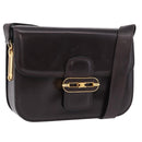 CELINE Shoulder Bag Leather Dark Brown Gold Tone Auth gh2239-1