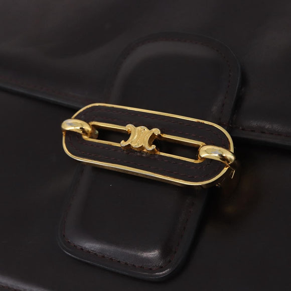 CELINE Shoulder Bag Leather Dark Brown Gold Tone Auth gh2239