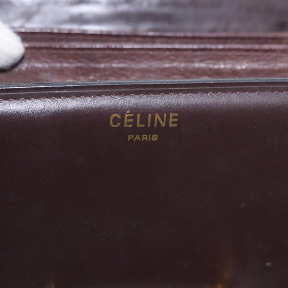 CELINE Shoulder Bag Leather Dark Brown Gold Tone Auth gh2239