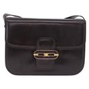 CELINE Shoulder Bag Leather Dark Brown Gold Tone Auth gh2239-2