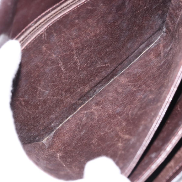 CELINE Shoulder Bag Leather Dark Brown Gold Tone Auth gh2239