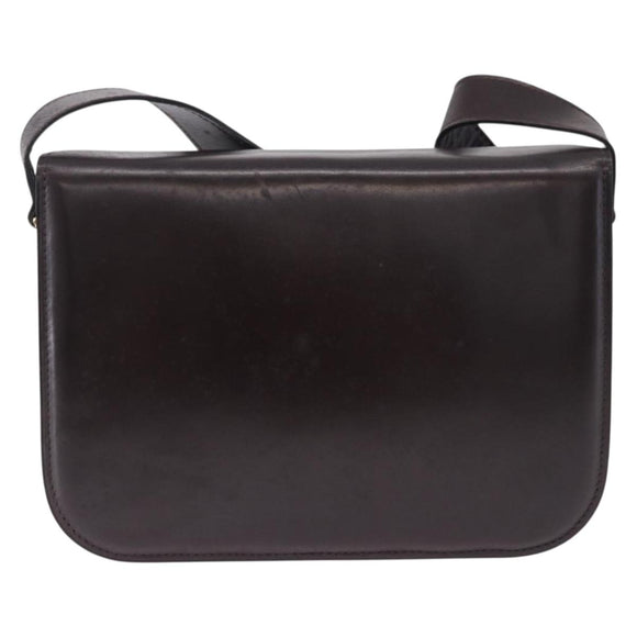 CELINE Shoulder Bag Leather Dark Brown Gold Tone Auth gh2239