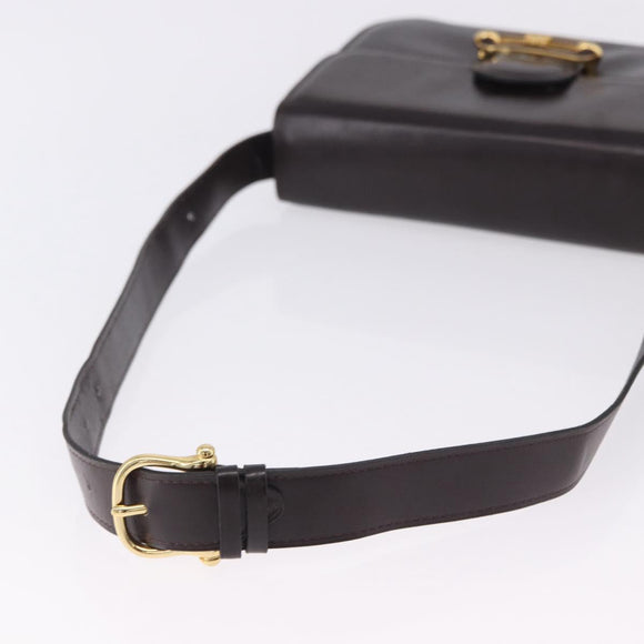 CELINE Shoulder Bag Leather Dark Brown Gold Tone Auth gh2239