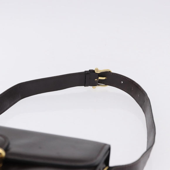 CELINE Shoulder Bag Leather Dark Brown Gold Tone Auth gh2239