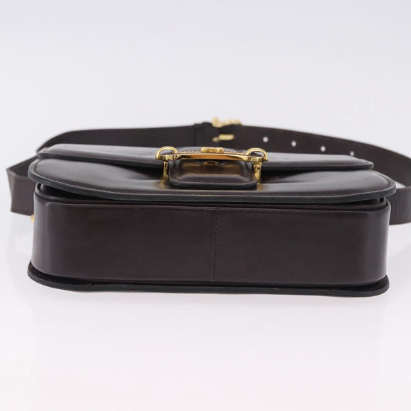 CELINE Shoulder Bag Leather Dark Brown Gold Tone Auth gh2239