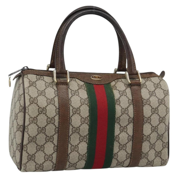 GUCCI GG Supreme Web Sherry Line Boston Bag PVC Beige 20 012 3841 Auth gh2240