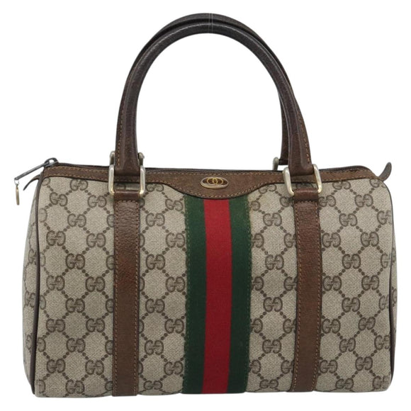 GUCCI GG Supreme Web Sherry Line Boston Bag PVC Beige 20 012 3841 Auth gh2240