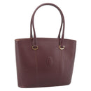 CARTIER Must Line Tote Bag Leather Bordeaux Gold Tone Auth gh2242-1