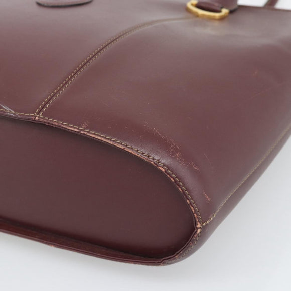 CARTIER Must Line Tote Bag Leather Bordeaux Gold Tone Auth gh2242