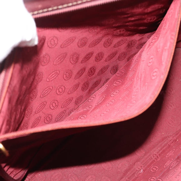 CARTIER Must Line Tote Bag Leather Bordeaux Gold Tone Auth gh2242