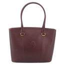 CARTIER Must Line Tote Bag Leather Bordeaux Gold Tone Auth gh2242-2