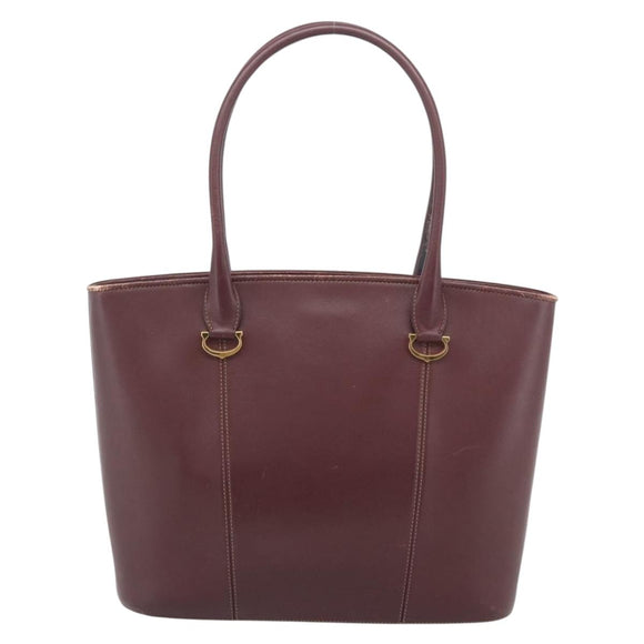 CARTIER Must Line Tote Bag Leather Bordeaux Gold Tone Auth gh2242