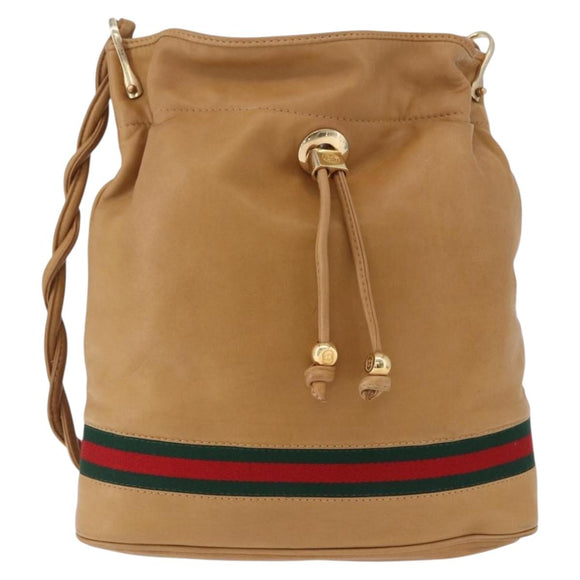 GUCCI Web Sherry Line Shoulder Bag Leather Brown Gold 001 056 0171 Auth gh2243A