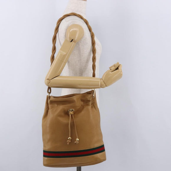 GUCCI Web Sherry Line Shoulder Bag Leather Brown Gold 001 056 0171 Auth gh2243A