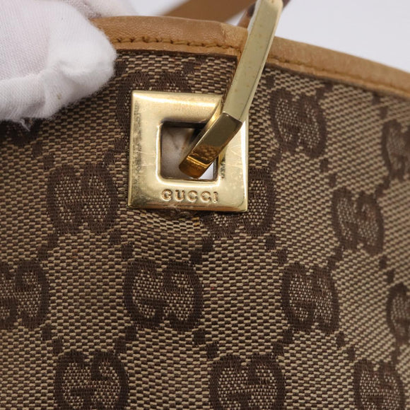 GUCCI GG Canvas Tote Bag Beige Gold Tone 002 1098 Auth gh2244