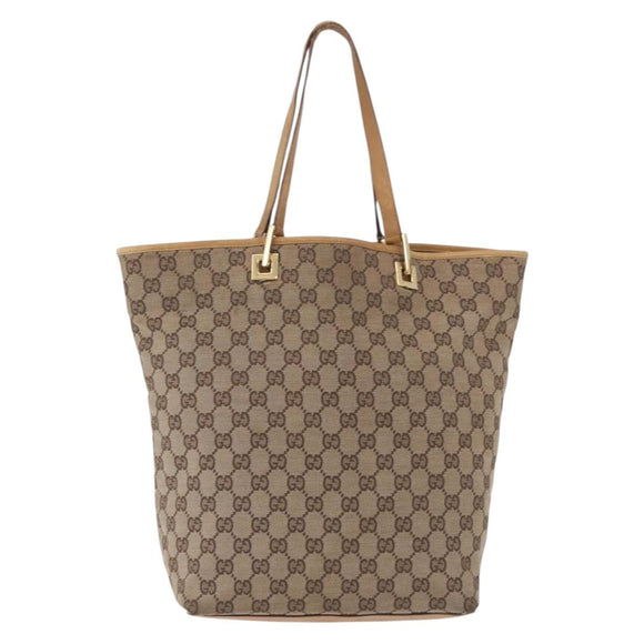 GUCCI GG Canvas Tote Bag Beige Gold Tone 002 1098 Auth gh2244