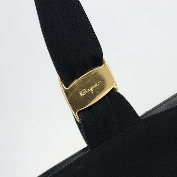 Salvatore Ferragamo Shoulder Bag Canvas Navy Gold Tone Auth gh2246