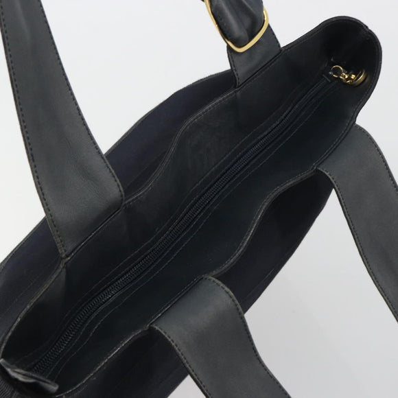 Salvatore Ferragamo Shoulder Bag Canvas Navy Gold Tone Auth gh2246