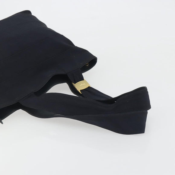 Salvatore Ferragamo Shoulder Bag Canvas Navy Gold Tone Auth gh2246