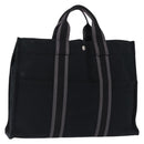 HERMES Fourre Tout MM Hand Bag Canvas Black Silver Auth gh2247A-1