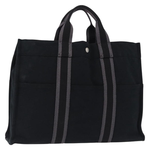 HERMES Fourre Tout MM Hand Bag Canvas Black Silver Auth gh2247A