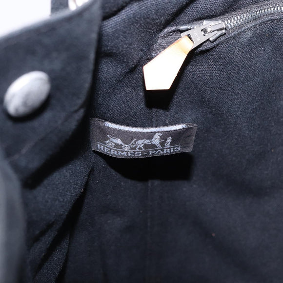 HERMES Fourre Tout MM Hand Bag Canvas Black Silver Auth gh2247A
