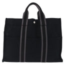 HERMES Fourre Tout MM Hand Bag Canvas Black Silver Auth gh2247A-2