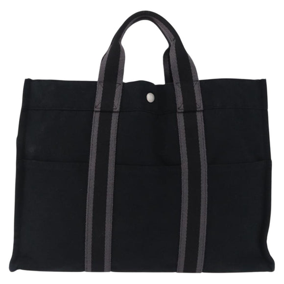 HERMES Fourre Tout MM Hand Bag Canvas Black Silver Auth gh2247A