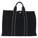 HERMES Fourre Tout MM Hand Bag Canvas Black Silver Auth gh2247A-3