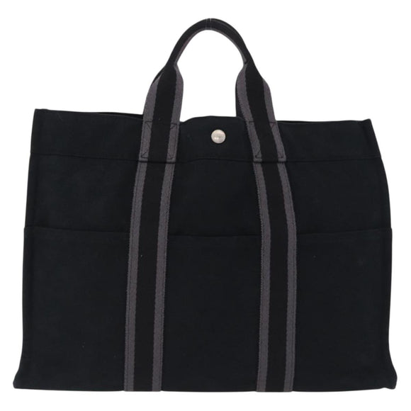 HERMES Fourre Tout MM Hand Bag Canvas Black Silver Auth gh2247A
