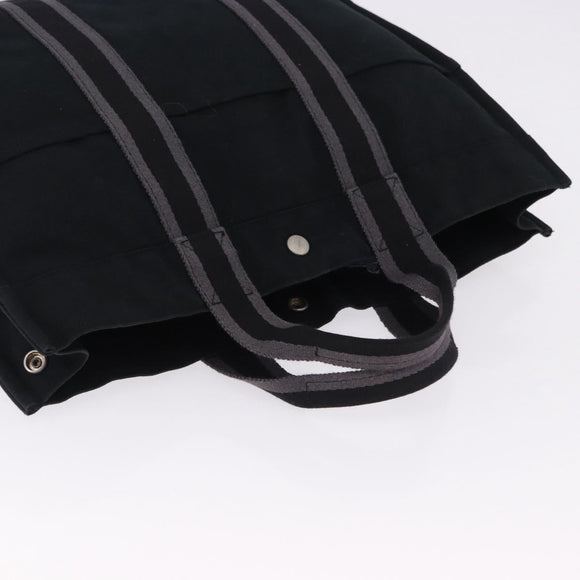 HERMES Fourre Tout MM Hand Bag Canvas Black Silver Auth gh2247A
