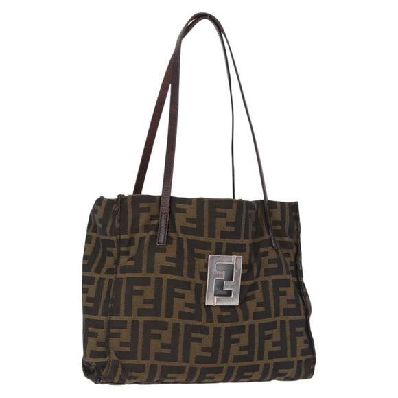 FENDI Zucca Canvas Tote Bag Black Brown Auth gh2249