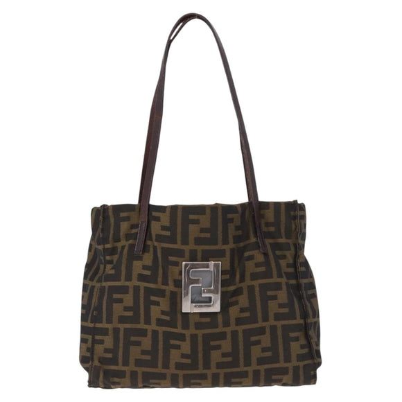 FENDI Zucca Canvas Tote Bag Black Brown Auth gh2249