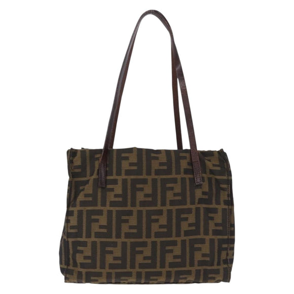 FENDI Zucca Canvas Tote Bag Black Brown Auth gh2249