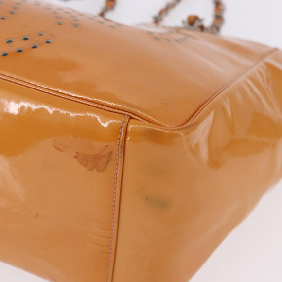 CHANEL Chain Tote Bag Patent Orange Silver CC Auth gh2250