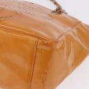 CHANEL Chain Tote Bag Patent Orange Silver CC Auth gh2250-8