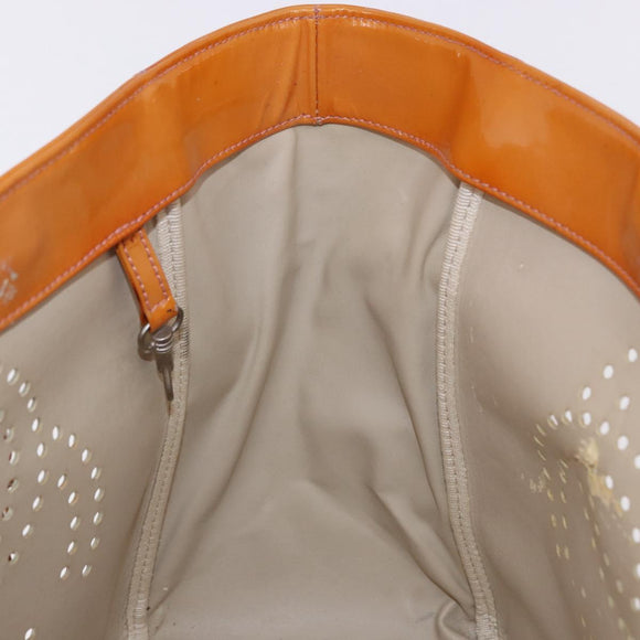 CHANEL Chain Tote Bag Patent Orange Silver CC Auth gh2250