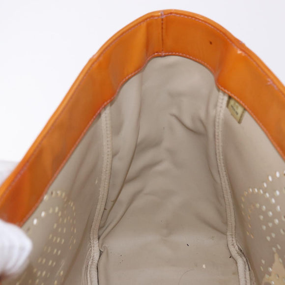CHANEL Chain Tote Bag Patent Orange Silver CC Auth gh2250