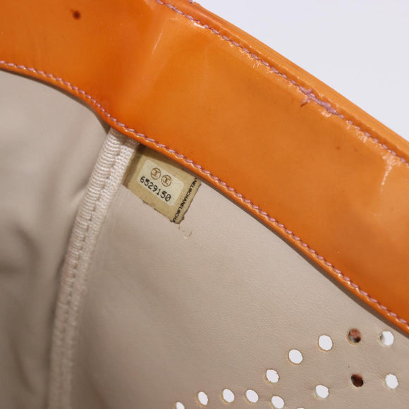 CHANEL Chain Tote Bag Patent Orange Silver CC Auth gh2250