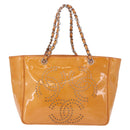 CHANEL Chain Tote Bag Patent Orange Silver CC Auth gh2250-2