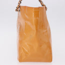 CHANEL Chain Tote Bag Patent Orange Silver CC Auth gh2250-3