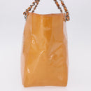 CHANEL Chain Tote Bag Patent Orange Silver CC Auth gh2250-4