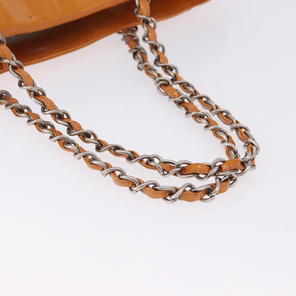 CHANEL Chain Tote Bag Patent Orange Silver CC Auth gh2250