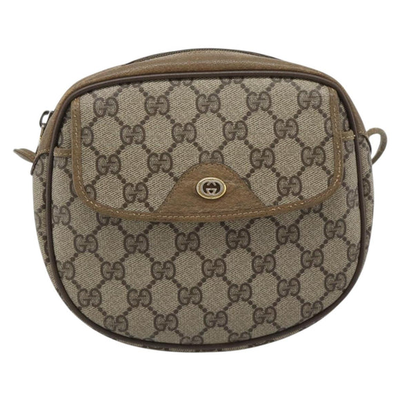 GUCCI GG Supreme Shoulder Bag PVC Leather Beige Gold Tone 56 02 600 Auth gh2251
