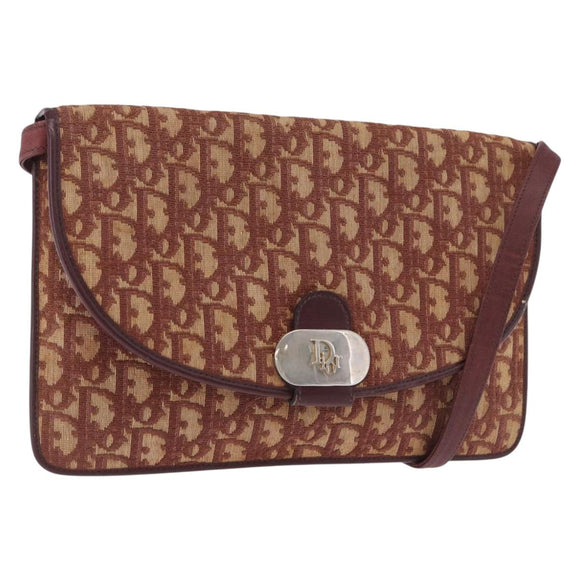 Christian Dior Trotter Canvas Shoulder Bag Red Gold Tone Auth gh2252