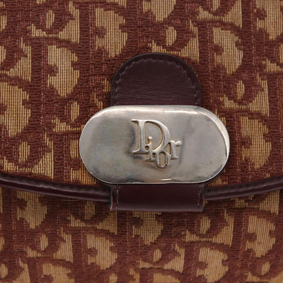 Christian Dior Trotter Canvas Shoulder Bag Red Gold Tone Auth gh2252